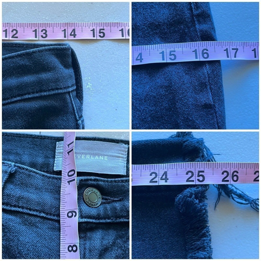 Everlane Womens Black Bootcut Raw Hem Fringe Boho Grunge Black Jeans  27 Crop - Picture 3 of 8